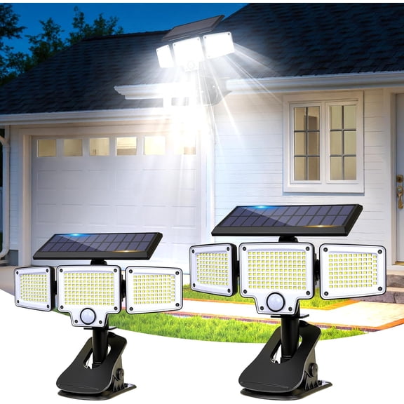 Clip On Solar Lights Outdoor, 275 LED 3000LM Solar Motion Lights with Remote Control, 3-Head Security Lights, IP65 Waterproof Solar Flood Lights for Deck, Garage & Outdoor Area Lighting (2)