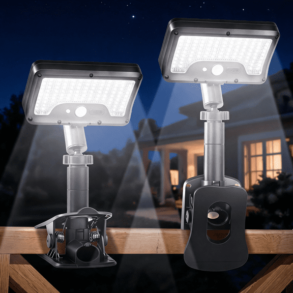 MQOALA Clip-on Solar Lights Outdoor, Motion Sensor 360 Adjustable Fence Lights, 92 LEDs 500LM 7000K IP65 Waterproof for Yard Deck Camping, 2 Pack