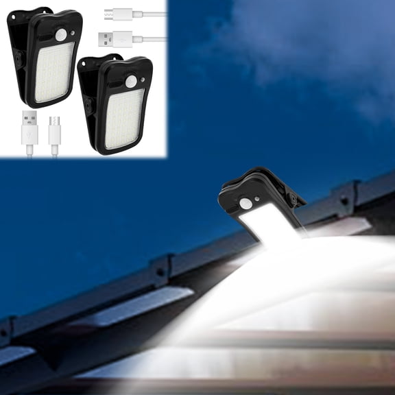 Clip On Solar Lights Outdoor,Motion Sensor Lights with 60 LEDs & 3 Modes,IP65 Waterproof Security Lights for Fence,Garden, Backyard (2 Pack, Black, 6000K)