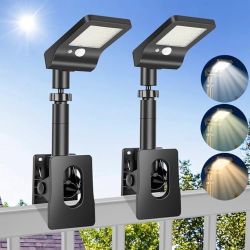 Clip On Solar Lights Outdoor, Motion Sensor Solar Fence Lights Outdoor Waterproof, Dual 60 LED Solar Motion Lights Outside for Fence Deck Gutter Camping Chain Link (2 Pack)