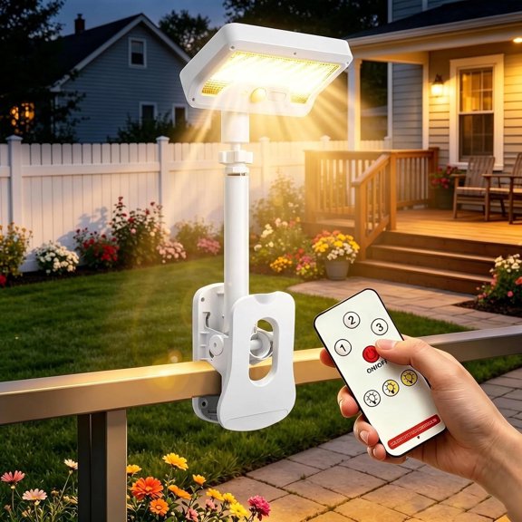 Clip On Solar Lights Outdoor, Remote Control 3 Color Temp 600LM 92LED Motion Sensor Fence Light, 360° Adjustable IP65 Waterproof Dual Charging for Deck Gutter Camping(White)