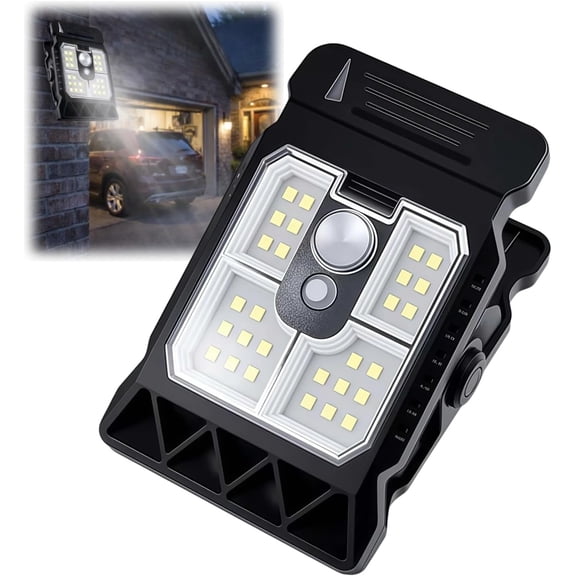 Clip On Solar Lights Outdoor, Solar Clip Light with Motion Sensor, Adjustable Clip On Solar Light for Fence, Deck, Garage, Camping & Emergency (1 Pack)