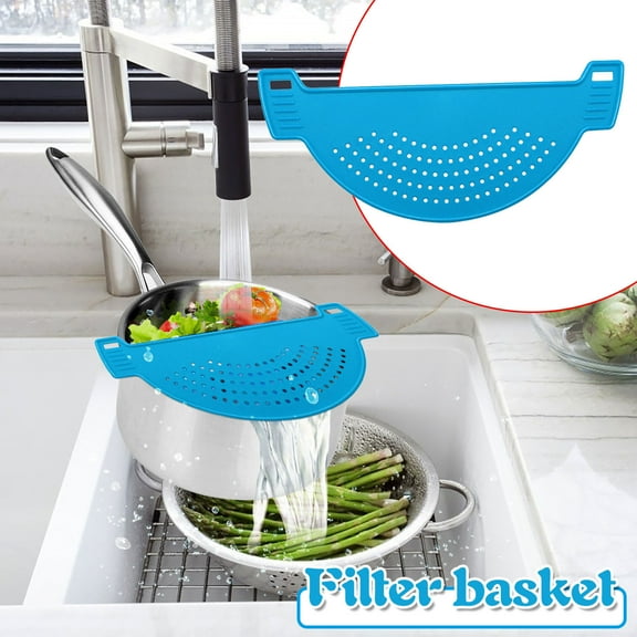 Clip On Strainer,Pot Strainer,Silicone Clip On Strainer for Pots Adjustable Colander Spout Food Strainer Gadget for Draining Spaghetti, Pasta, Ground Beef, Vegetables, and Fruits(Blue)