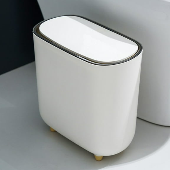 Clip Trash Can, Popup Lid Narrow Body Trash Can, 28 Gallon Small Garbage Can with Press Top Lid, for Household Living Room, Toilet, Office, Bedroom, Living Room, White, 11.26*6.26*11.26in