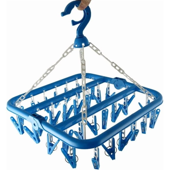 Clip and Drip Hanger Clothes Drying Rack 32 Clips (Blue)