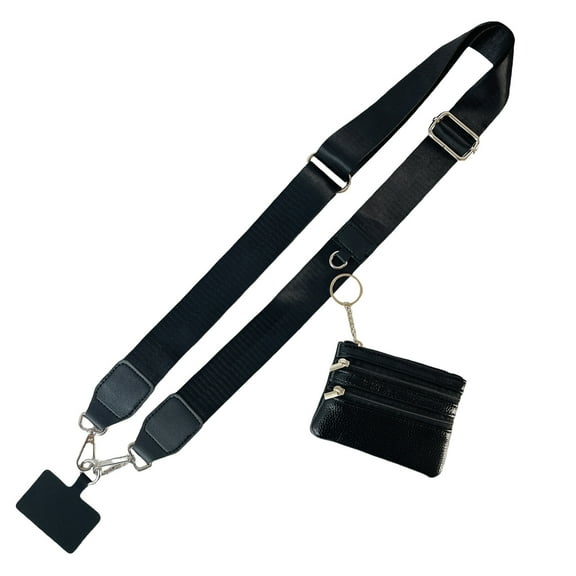 Clip and Go Phone Strap with Zipper Pouch,Crossbody Adjustable Chain Lanyard with PU Leather Wallet for All Phones