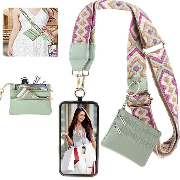 Clip and Go Strap for Phone With Wallet Crossbody, Phone Strap with Zippered Pouch for All Phones