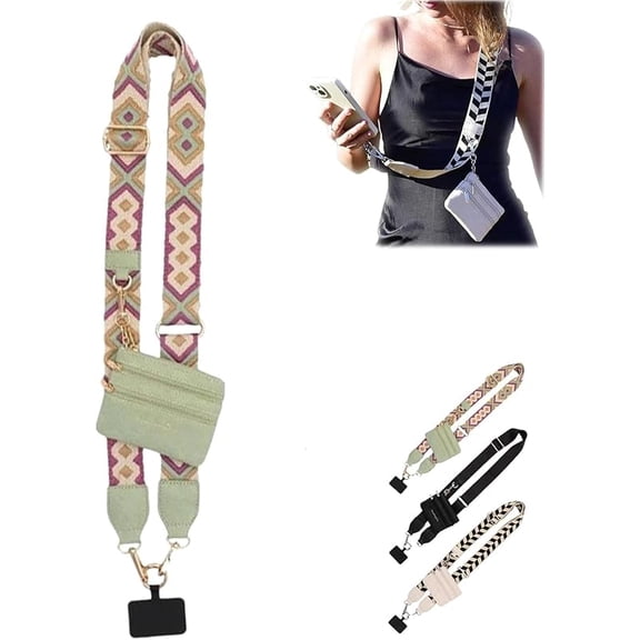 Clip and Go Strap for Phone with Crossbody Wallet, Phone Strap with Zipper Pouch Wallet (4PCS Mix Color)