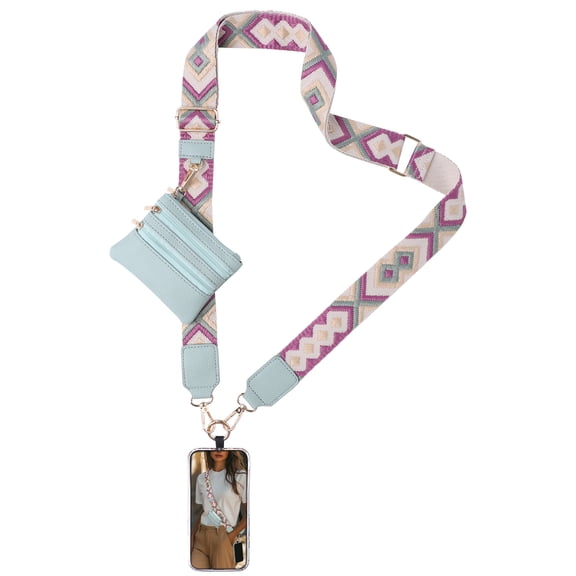 Clip and Go Strap for Phone with Wallet Crossbody, Cell Phone Lanyard with Zippered Pouch, Adjustable Phone Strap Crossbody with Wallet-Blue