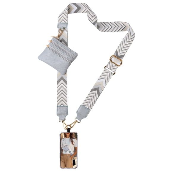 Clip and Go Strap for Phone with Wallet Crossbody, Cell Phone Lanyard with Zippered Pouch, Adjustable Phone Strap Crossbody with Wallet-Grey