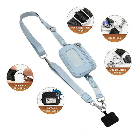 Clip and Go Strap for Phone with Wallet Crossbody, Phone Lanyard Detachable Zippered Pouch, ID Window & Card Slots, Adjustable Strap for All Phone