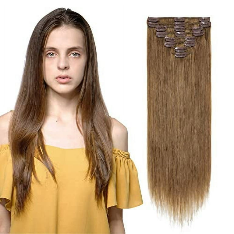 Clip in 100 Remy Human Hair Extensions 10 24 Full Head 8pcs 18clips Long Soft Silky Straight for Women Beauty 6 Light Brown 13 13 inch 80g Walmart