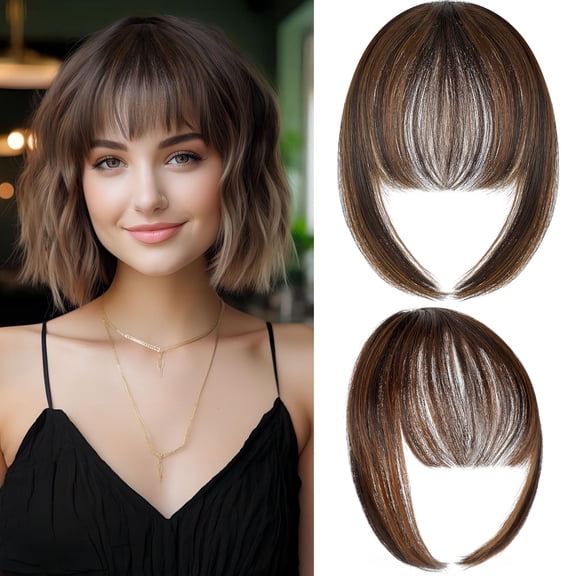 Clip in Bangs Hair Extensions Clip on Wispy Bangs for Women Fringe with Temples Hairpieces