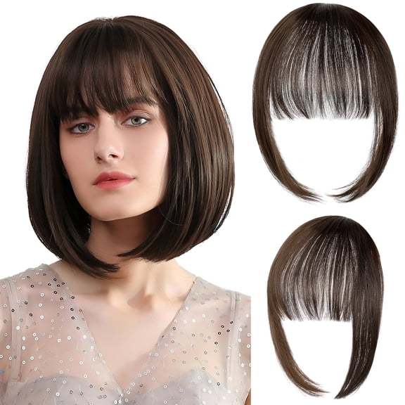 Clip in Bangs Hair Extensions Clip on Wispy Bangs for Women Fringe with Temples Hairpieces