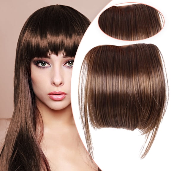 Clip in Bangs Hair Extensions, Hair Clip on Fake Bangs with Temples Front Fringe French Flat Bangs, 1.1oz, 8.6inch
