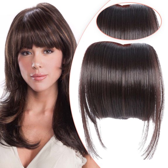 Clip in Bangs Hair Extensions, Hair Clip on Fake Bangs with Temples Front Fringe French Flat Bangs, B, 1.1oz, 8.6inch