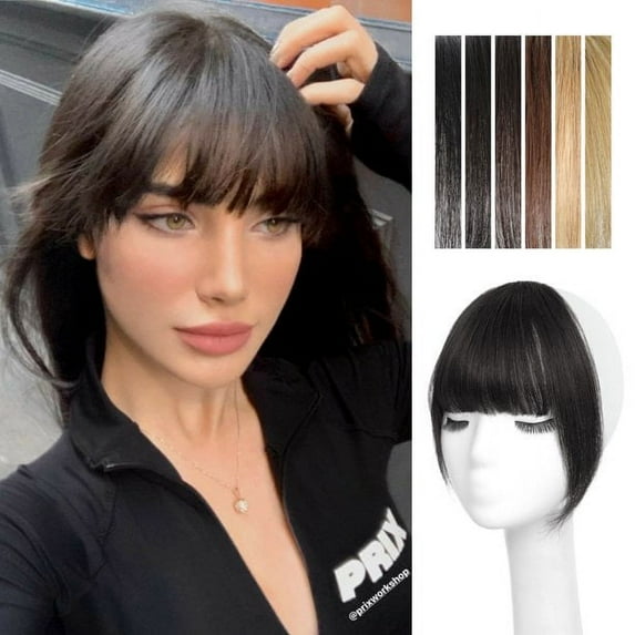 Clip in Bangs for Women 100% Human Hair Extensions French Bangs Flat Neat Bangs Fringe with Hairpieces Clip on Curved Bangs for Daily Wear