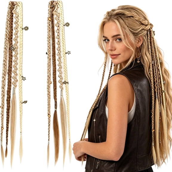Clip in Braid Hair Extensions 2Pcs for Women Boho Dreadlock Hairpieces