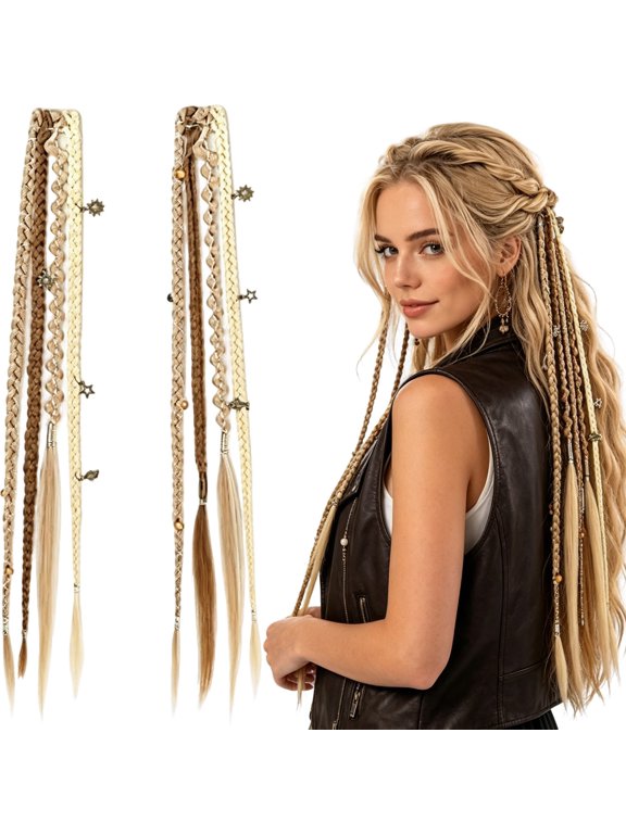 Clip in Braid Hair Extensions 2Pcs for Women Boho Dreadlock Hairpieces