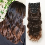 Clip in Hair Extensions 21 inches Black Brown Ombre Wavy Hair Extension 4PCS Hair Pieces Synthetic 11 Clips Hairpieces For Women