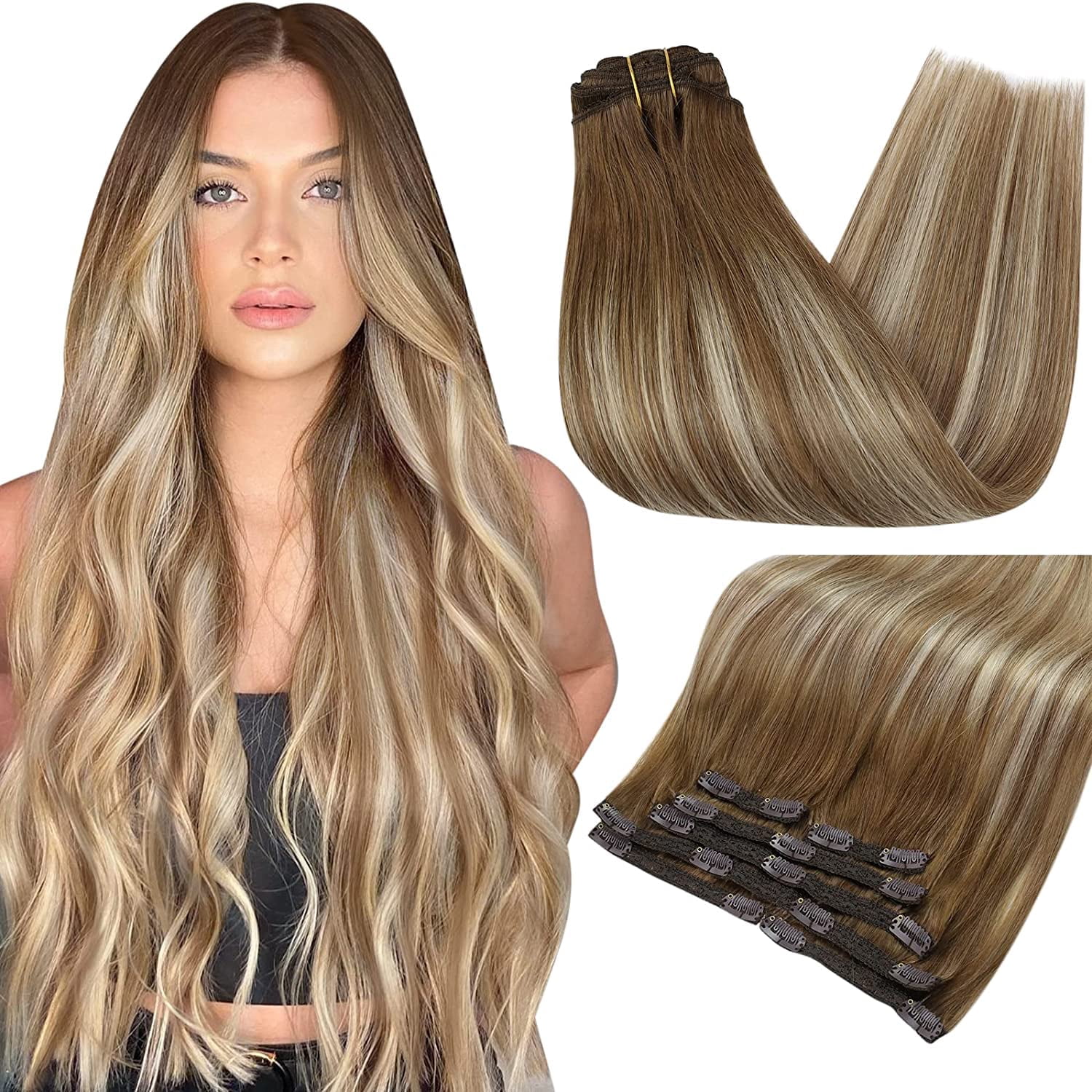 Clip-in Hair Extensions - Human Hair Clips Balayage  display picture 2