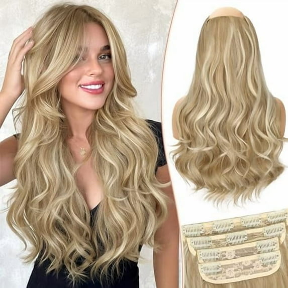 Clip in Hair Extensions, Long Layered Soft Invisible Synthetic Curly Hairpieces for Women,4 pcs(20 Inch,Beach Blonde)
