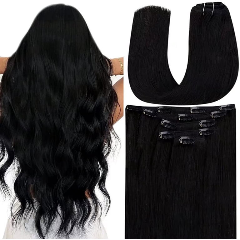 Clip in Hair Extensions Real Human Hair 5pcs Double Weft  display picture 1