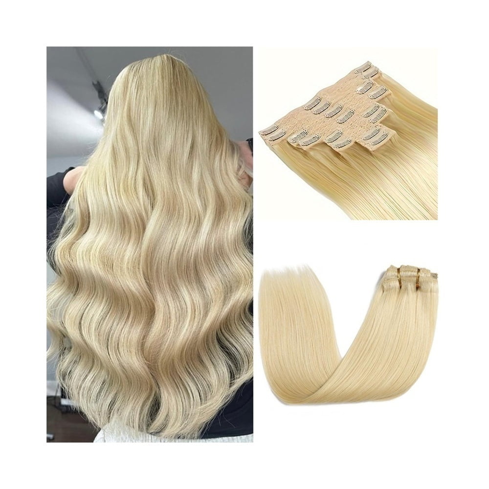 Clip in Hair Extensions Real Human Hair, #613 Blonde Straight Hair Clip in Extensions 10-26 Inch Brazilian Remy Hair Extensions Clip ins 8Pcs 120g