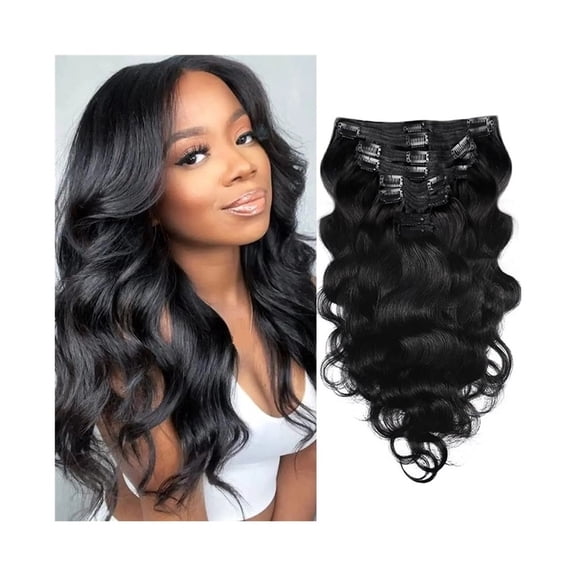Clip in Hair Extensions Real Human Hair, 8pcs 120g #1B Natural Black Body Wave Remy Human Hair Extensions