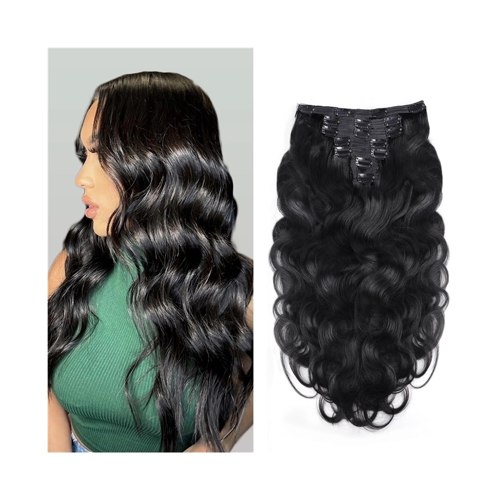 Clip in Hair Extensions Real Human Hair Double Weft Thick Body Wave ...