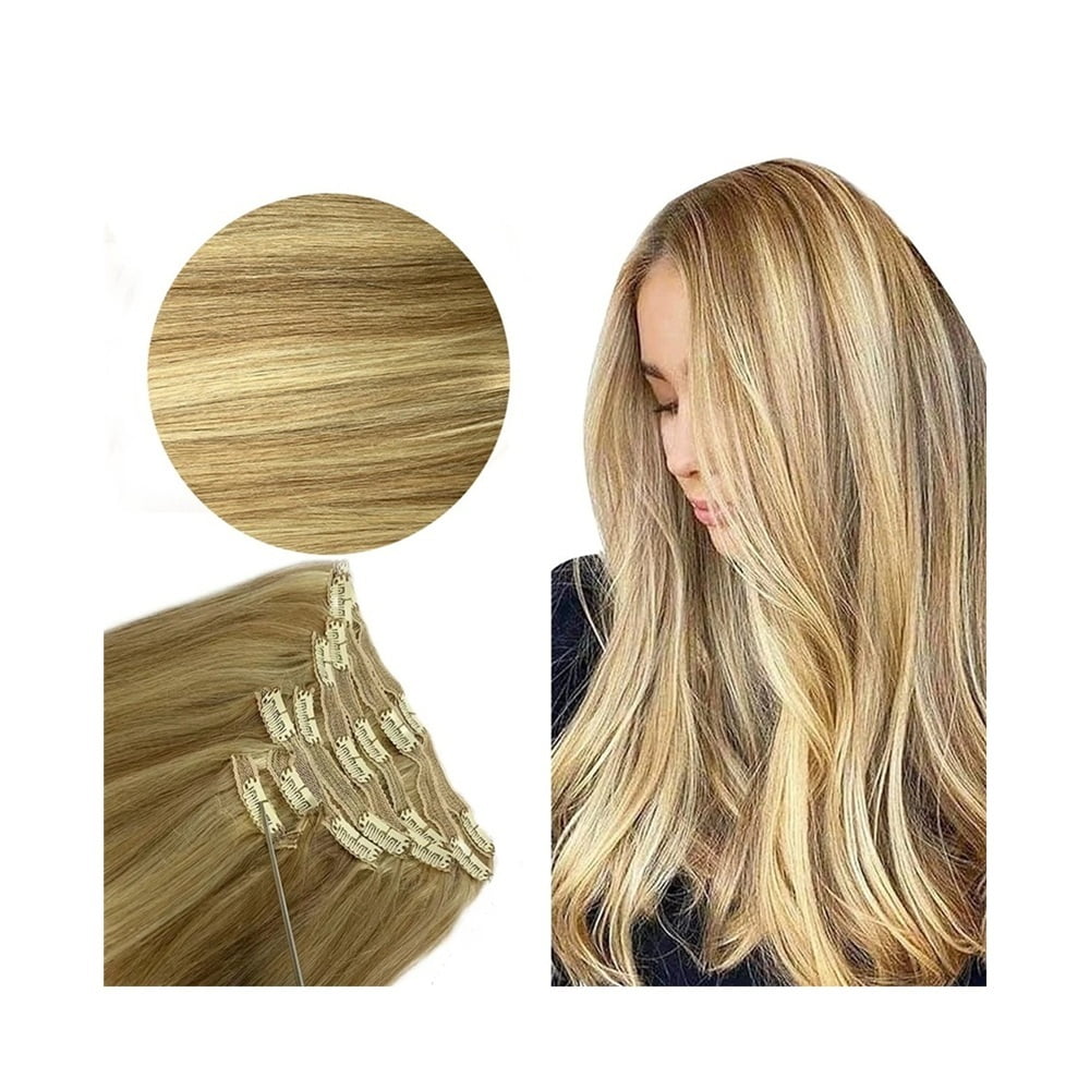 Clip in Hair Extensions for Women, P8/613# Highlight Blonde Real Human Hair Extensions 8-26inch 120g Straight Seamless Clip in Extensions Remy Hair