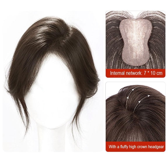 Clip-in Hair Topper for Women, Natural Seamless Volumizing High Crown Hairpiece, Adjustable Wispy Side Bangs, Synthetic Fiber, 7.87" Length