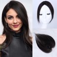 Clip in Human Hair Topper with Bangs 360 Cover Hand-Tied Silk Lace Base ...