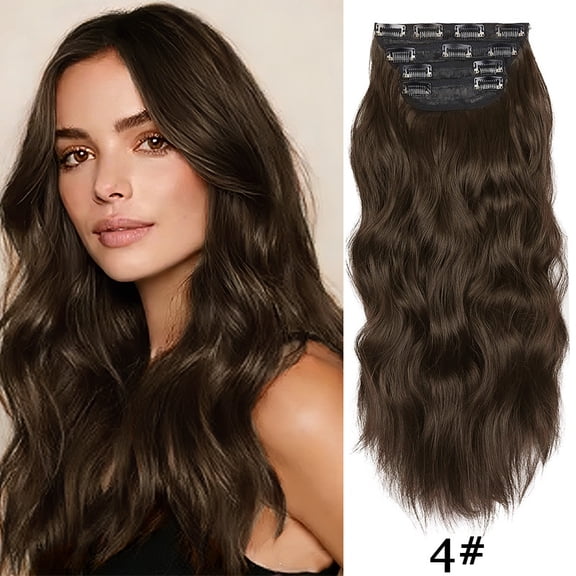 Clip in Long Wavy Synthetic Hair Extension 20 Inch Black to Light Blonde 4PCS Thick Hairpieces Fiber Double Weft Hair for Women.(D)