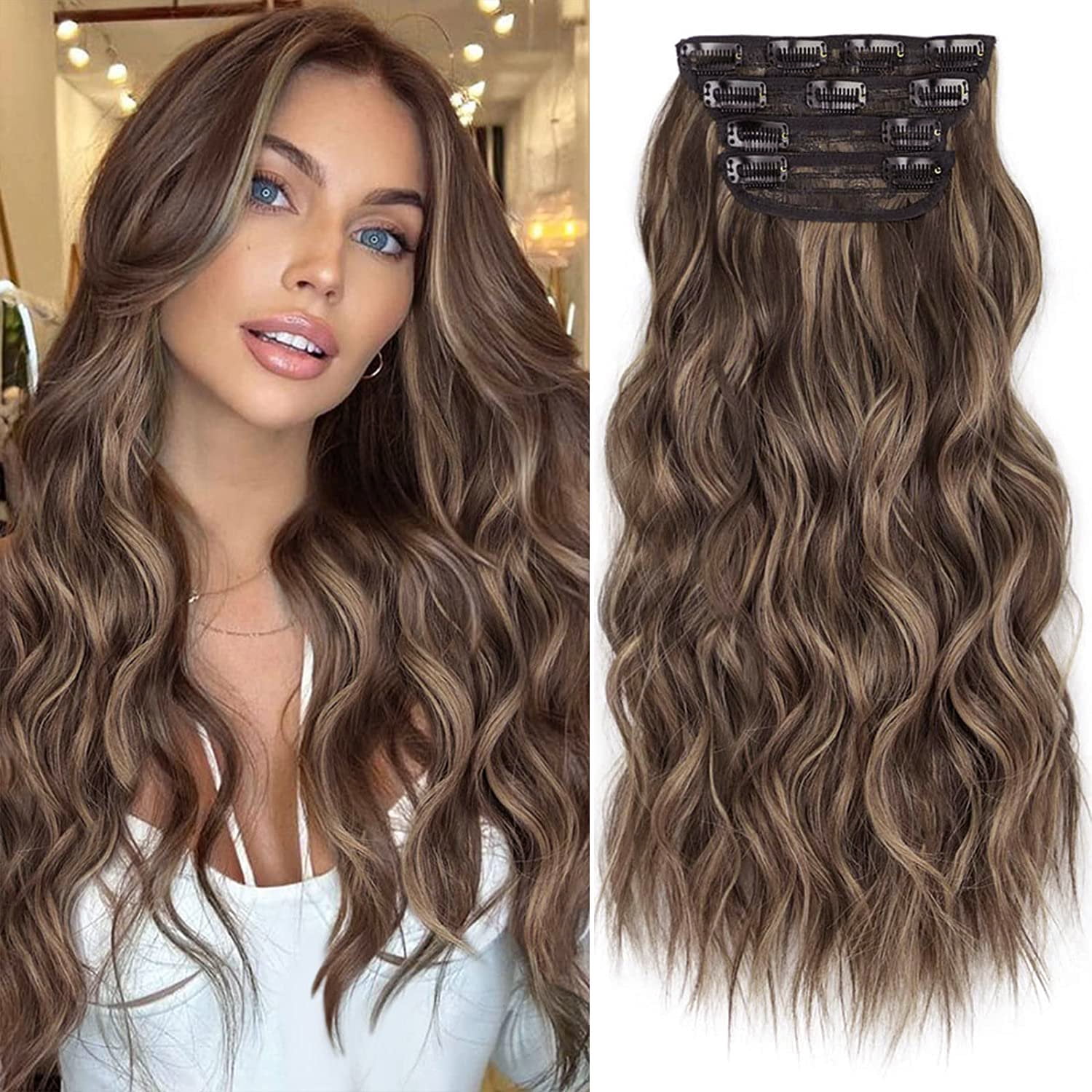U_star 20 Inch Clip in Long Wavy Synthetic Hair Extensions 