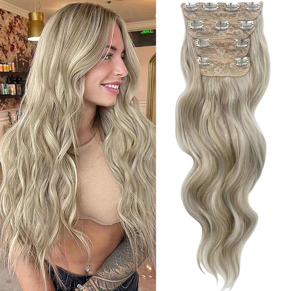24 Inch Clip In Hair Extensions 4PCS Long Wavy Thick Synthetic Hairpieces For Amazon.com : FESHFEN Clip in Hair Extensions - 4 PCS Long  main image 4