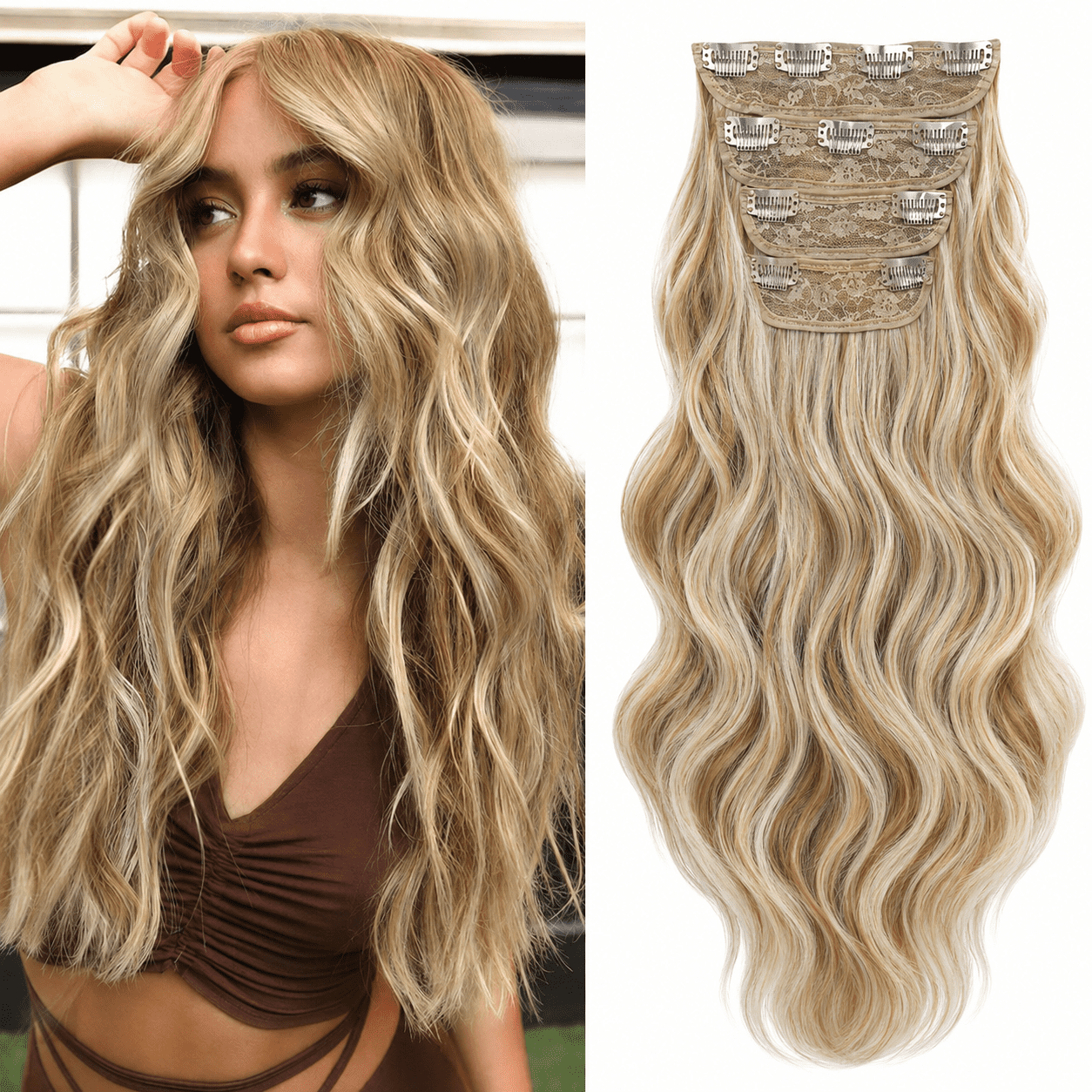 Clip in Long Wavy Synthetic Hair Extension 20 Inch Light  display picture 2