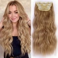 thumbnail image 1 of Clip in Long Wavy Synthetic Hair Extension 24 Inch Dirty Blonde 4PCS Thick Hairpieces Fiber Double Weft Hair for Women, 1 of 7