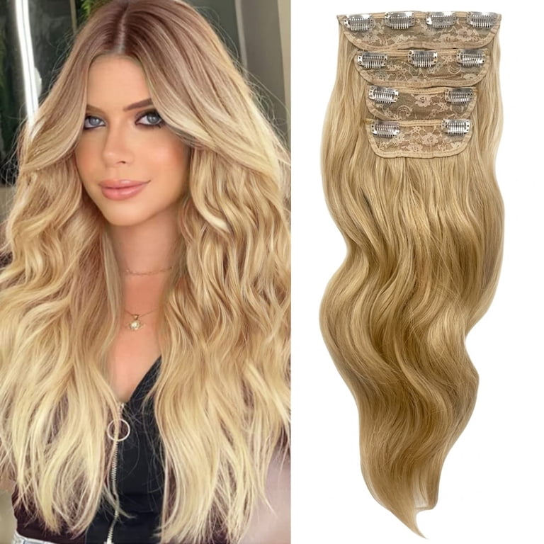 Clip in Long Wavy Synthetic Hair Extension 24 Inch Golden  display picture 1