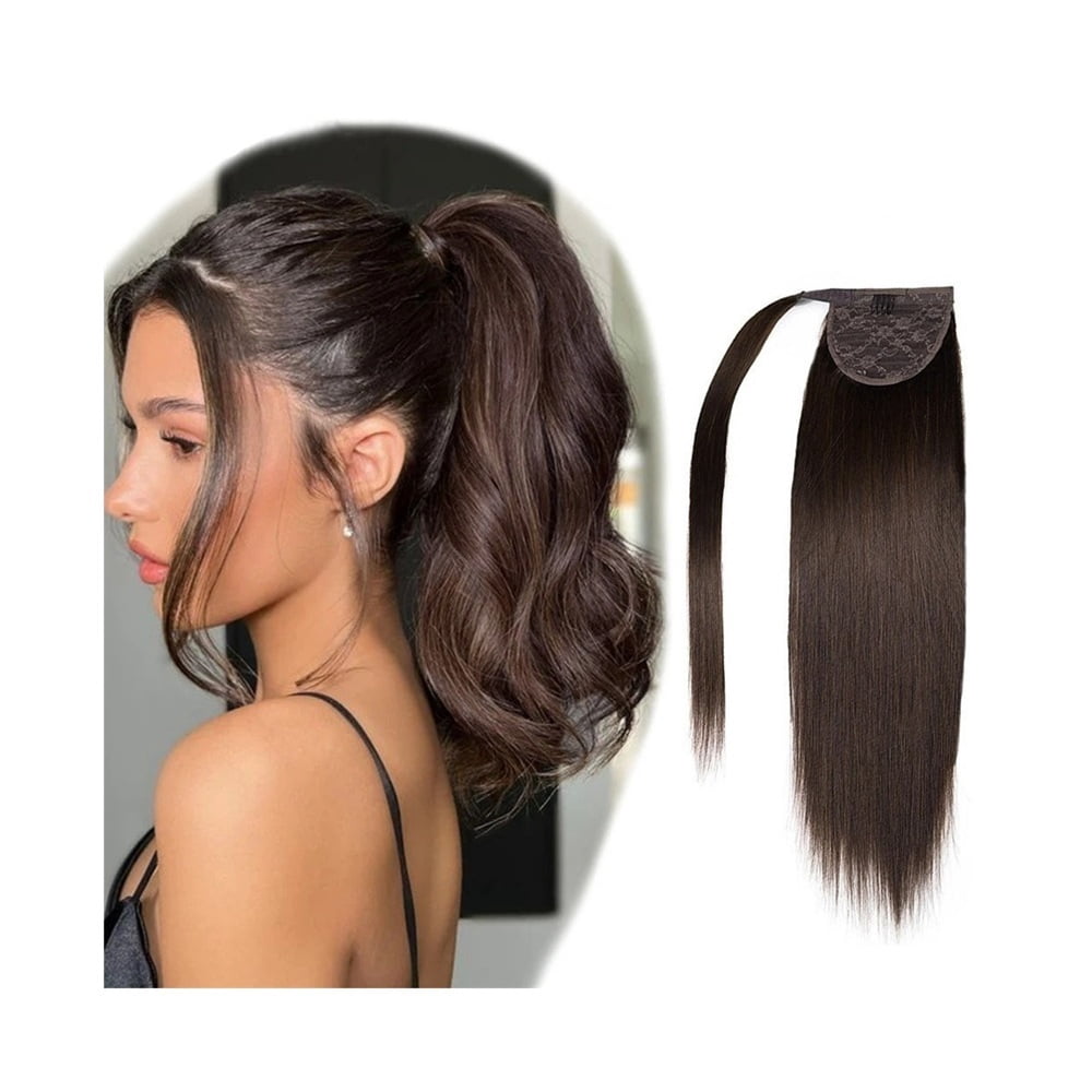 Clip in Ponytail Extension Real Human Hair 14"-22" Long Straight Wrap Around Pony Tail Hair Extensions Brown Brazilian Remy Hair Ponytail Hairpiece