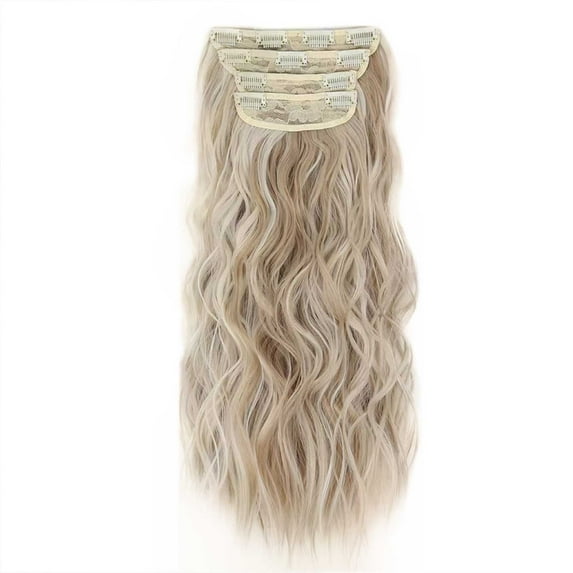 Zenghuiiii Clip In Synthetic Hair Extensions Long Wavy 4PCS Thick Hairpieces Dark Ash Blonde Dark Hair Wig