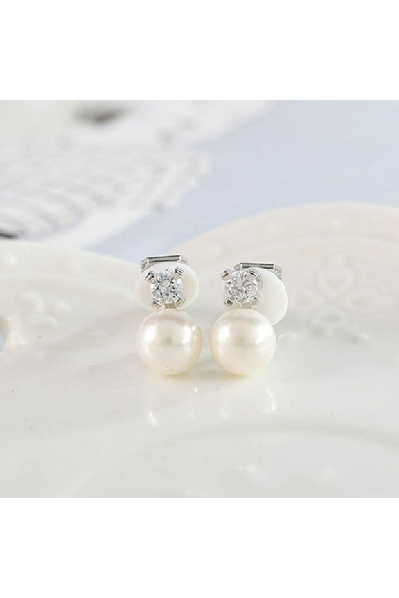 Clip on 1 1/2" silver clear stone and white pearl earrings