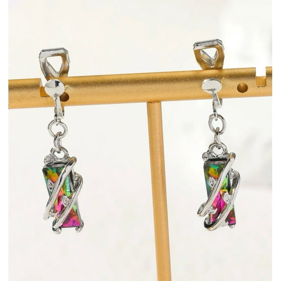 Hip and Cool Clip On 1 1/2" Silver Wire Dangle Green Multi Colored Fluorescent Bead Bracelet Charms