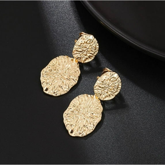Clip on 1 1/2" small gold hammered dangle odd shaped earrings