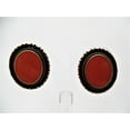 thumbnail image 1 of Clip on 1 1/4" brass and orange stone oval button style earrings, 1 of 4
