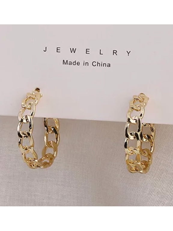 Clip on 1 1/4" gold medium chain open back hoop earrings