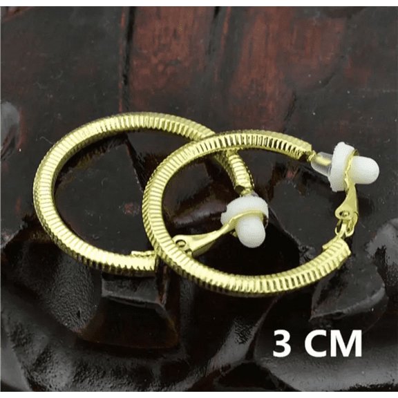 Clip on 1 1/4" indented silver or gold twisted hoop earrings