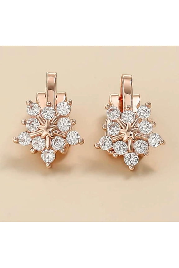 Clip on 1/2" rose and clear stone star button style earrings