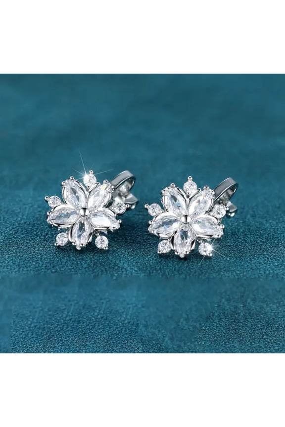 Clip on 1/2" small silver clear stone pointed edge button style earrings