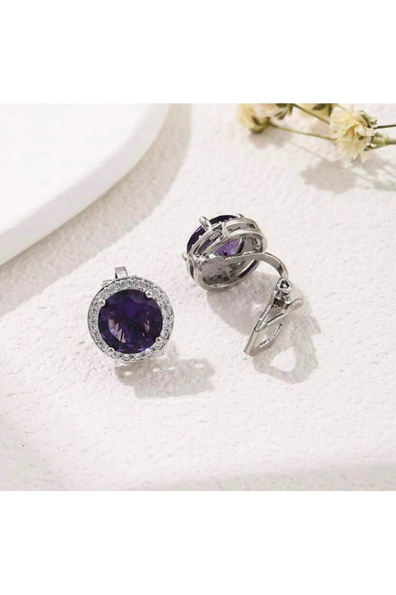 Clip on 1/2" xsmall silver, purple & clear stone earrings